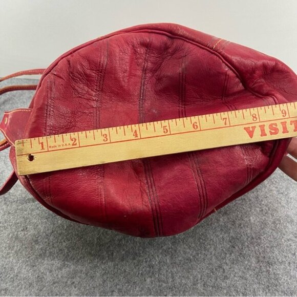 Vintage Drawstring Red Leather Women's Bucket Shoulder Bag - Picture 10 of 10
